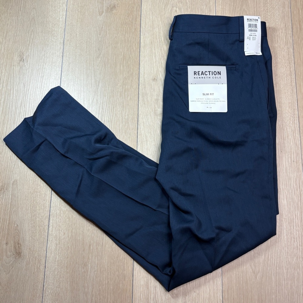 Kenneth Cole Reaction Mens Slim Fit Dress Pants 32x32 Blue Urban Heather NWT